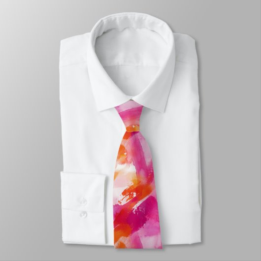 Cravate Aquarelle Rose Orange Abstrait (Attaché)