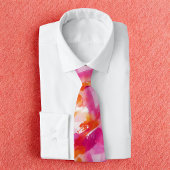 Cravate Aquarelle Rose Orange Abstrait