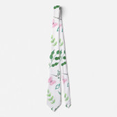 Cravate Aquarelle rose papillon botanique (Devant)