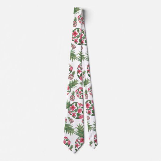 Cravate Aquarelle rose vert Motif d'ananas Floral (Devant)
