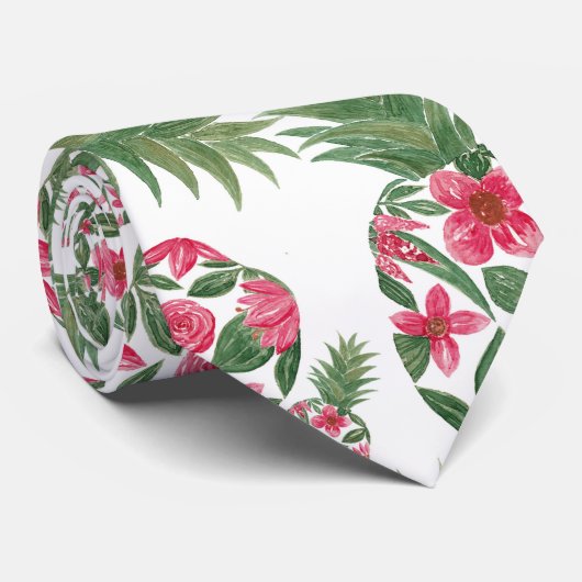Cravate Aquarelle rose vert Motif d'ananas Floral (Roulé)
