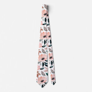Cravate Aquarelle rose vert motif floral