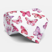 Cravate Aquarelle rose violet papillon coloré (Roulé)