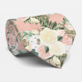 Cravate Aquarelle Roses Blanches Fleurs Sur Bande Rose (Roulé)