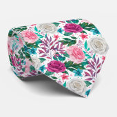 Cravate Aquarelle Roses Fuchsia rose blanc Turquoise (Roulé)