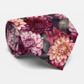 Cravate Aquarelle Rouge rose Dahlia Motif Design (Roulé)