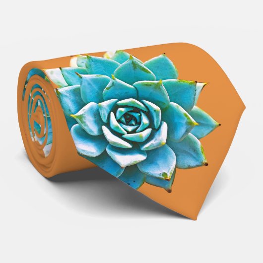 Cravate Aquarelle Succulente sur orange (Roulé)