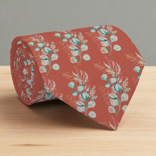 Cravate Aquarelle Terracotta Eucalyptus Motif de verdure