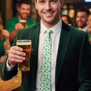 Cravate Aquarelle Trèfle Vert Shamrock Fête de la Saint-Pa