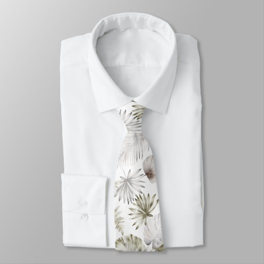 Cravate Aquarelle Tropical Feuille Mariage blanc (Attaché)