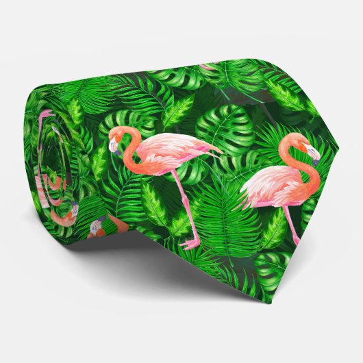 Cravate Aquarelle tropicale Flamant rose (Roulé)