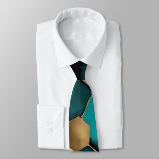 Cravate Aquarelle turquoise et Gold Honeypeb Grunge (Attaché)