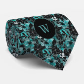 Cravate Aquarelle turquoise et noire Monogramme floral (Roulé)