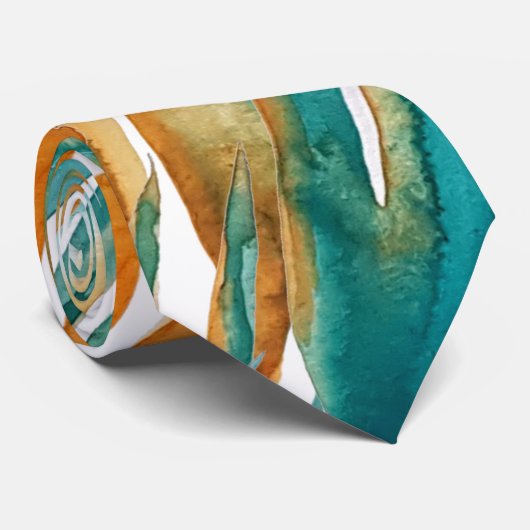 Cravate Aquarelle Turquoise Et Rust Fall Peinte À La Main (Roulé)