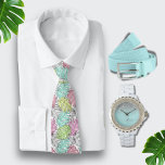 Cravate Aquarelle Turquoise Hawaiian Aqua bleu Monstera<br><div class="desc">La cravate pour hommes d'imprimerie hawaïenne présente un éventail captivant de feuilles de monstres tropicaux colorés dans son design. L'illustration vibrante de la cravate saisit la beauté luxuriante et exotique des îles Hawaiiennes, apportant un éclat de flair tropical à toute tenue. Les feuilles représentés sur la cravate sont de couleurs...</div>