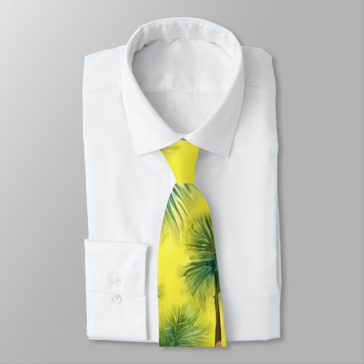 Cravate Aquarelle vert et jaune Motif de palmier (Attaché)