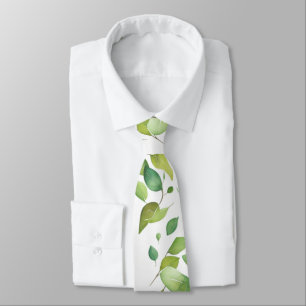 Cravate Aquarelle vert eucalyptus feuillage vert