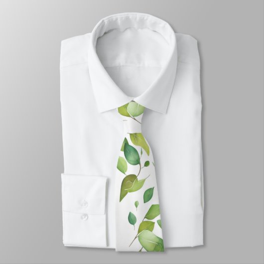 Cravate Aquarelle vert eucalyptus feuillage vert (Attaché)
