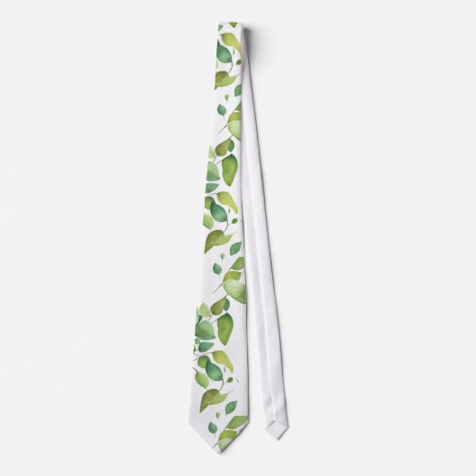 Cravate Aquarelle vert eucalyptus feuillage vert (Devant)