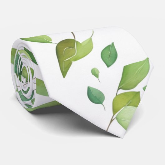 Cravate Aquarelle vert eucalyptus feuillage vert (Roulé)