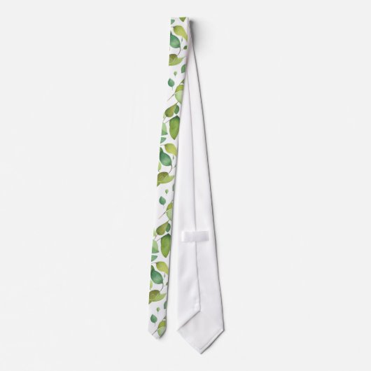 Cravate Aquarelle vert eucalyptus feuillage vert (Dos)
