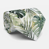 Cravate Aquarelle Vert Forêt tropicale Feuille Motif (Roulé)