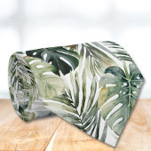Cravate Aquarelle Vert Forêt tropicale Feuille Motif
