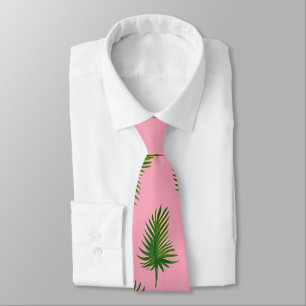 Cravate Aquarelle Vert & Pink Palm Tree Leaf Motif