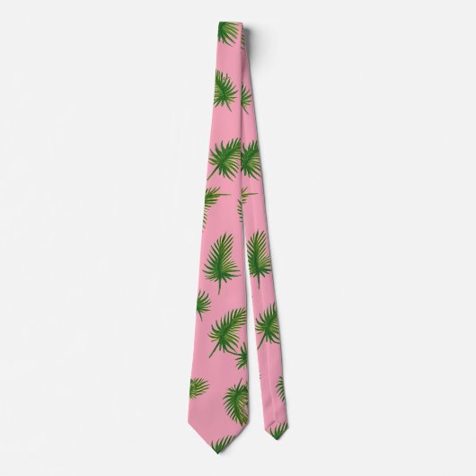 Cravate Aquarelle Vert & Pink Palm Tree Leaf Motif (Devant)