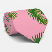 Cravate Aquarelle Vert & Pink Palm Tree Leaf Motif (Roulé)