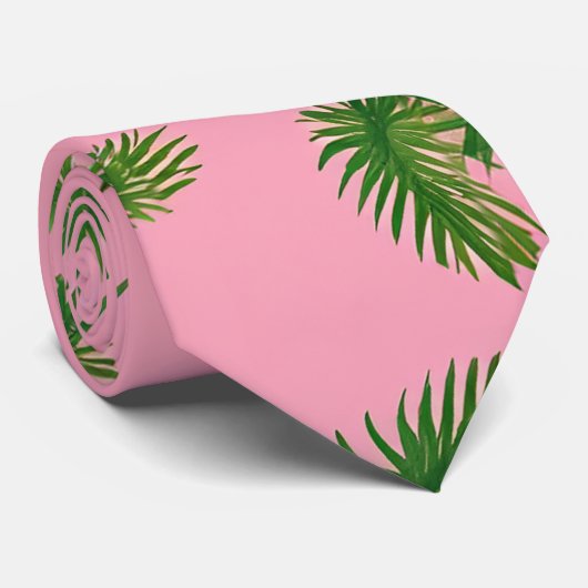 Cravate Aquarelle Vert & Pink Palm Tree Leaf Motif (Roulé)