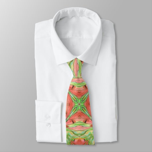 Cravate Aquarelle verte et rose Motif Abstrait (Attaché)