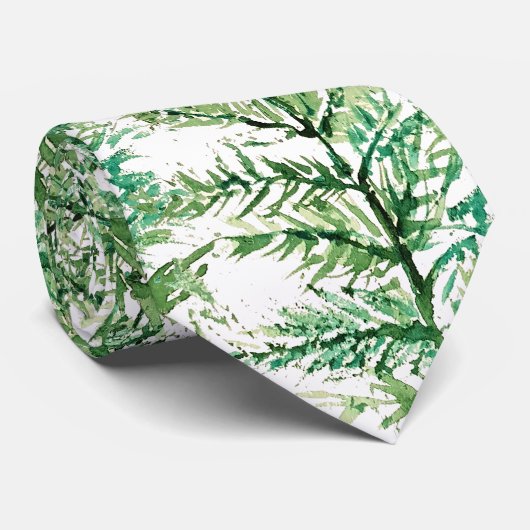 Cravate Aquarelle verte Motif arbre peint à la main (Roulé)