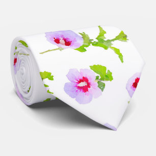 Cravate Aquarelle Violet Et Fleurs Rouges