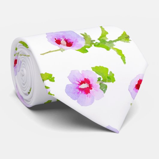 Cravate Aquarelle Violet Et Fleurs Rouges (Roulé)