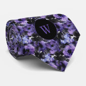 Cravate Aquarelle violette et noire Monogramme floral (Roulé)