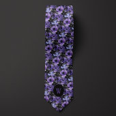 Cravate Aquarelle violette et noire Monogramme floral