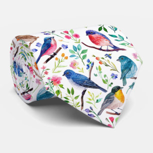 Cravate Aquarelles colorées oiseaux et fleurs motif