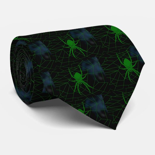Cravate Araignée verte en toile, sangle (Roulé)