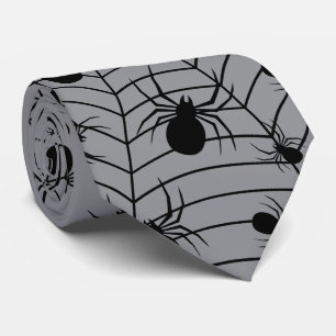 Cravate Araignées Gris Noir toile d'araignée motif Hallowe