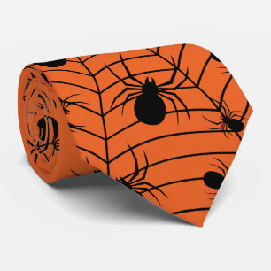 Cravate Araignées Orange Noires toile d'araignée motif Hal