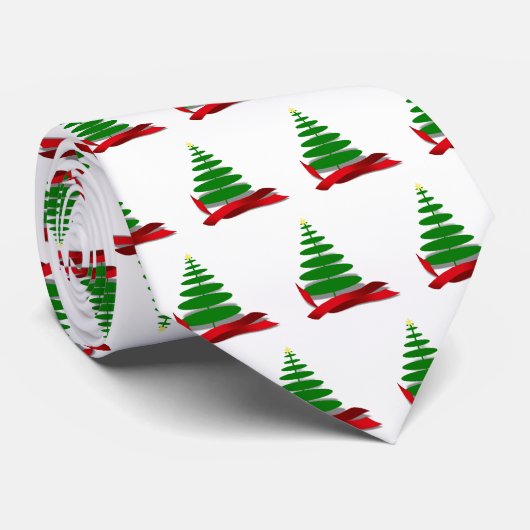 Cravate Arbre de Noël avec ruban rouge Noël (Roulé)