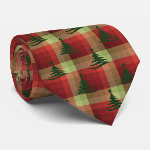 Cravate Arbre de Noël Plaid Rouge à deux côtés