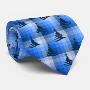 Cravate Arbre de Noël Plaid Royal Blue à deux côtés