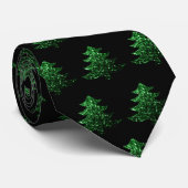 Cravate Arbre de Noël vert motif noir (Roulé)