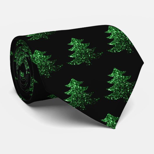 Cravate Arbre de Noël vert motif noir (Roulé)