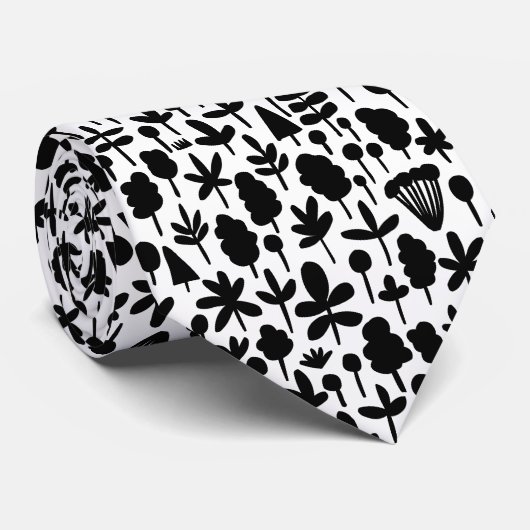 Cravate Arbre et feuille Motif 051017 - Noir (Roulé)