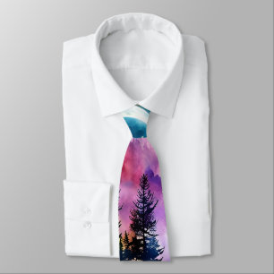 Cravate Arbres à feuillage persistant Silhouette ciel rose