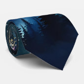 Cravate Arbres à feuillage persistant Silhouette ciel rose (Roulé)