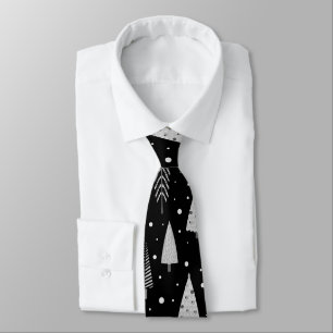 Cravate Arbres de Noël modernes Motif gris noir